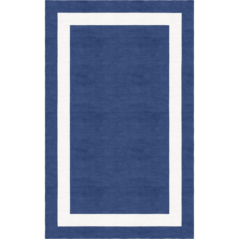 Red Barrel Studio® Harlem Border HandTufted Wool Blue/White Area Rug